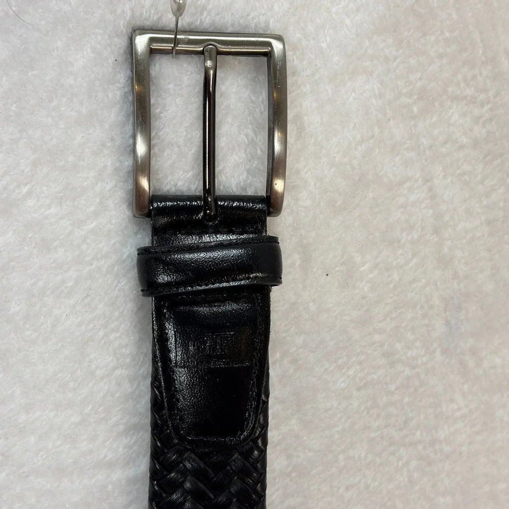 Geoffrey Beene Mens Braided Leather Belt 50/52 Black Classic Professional